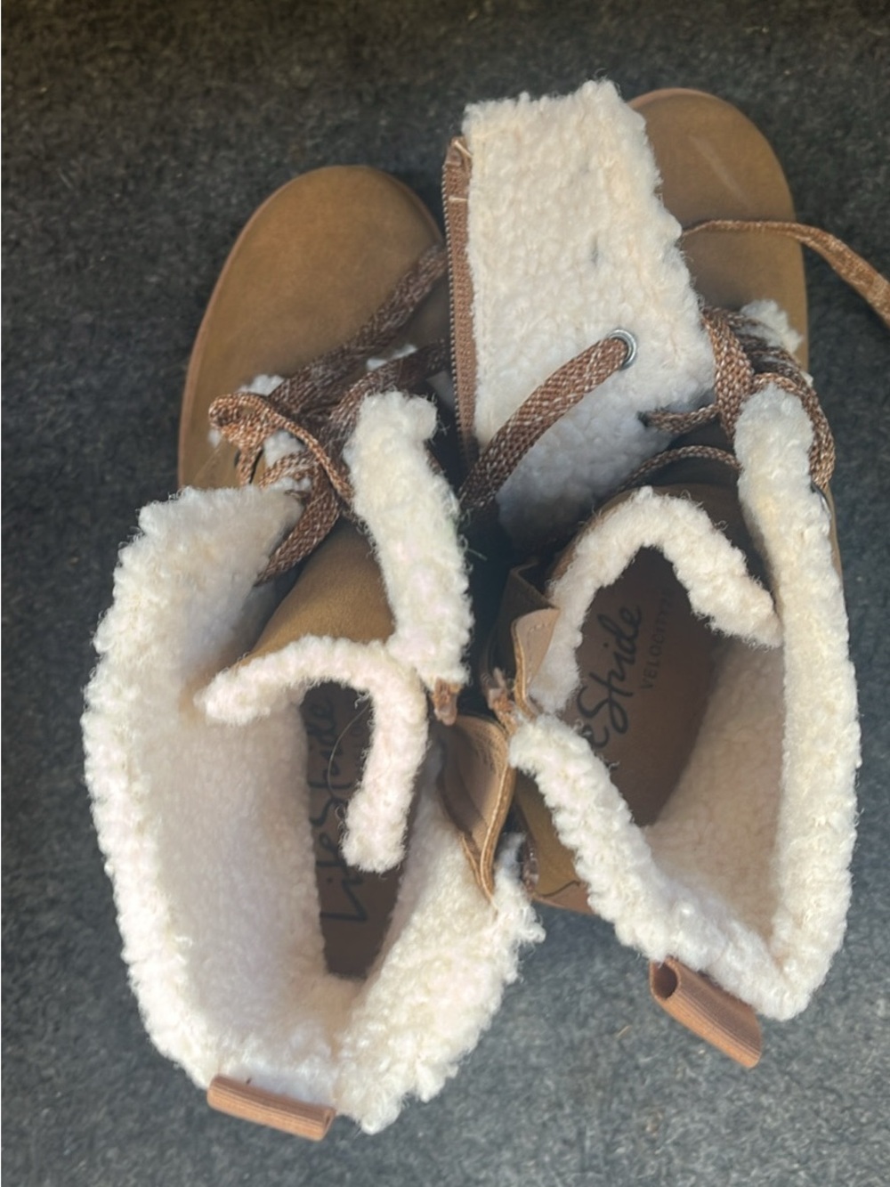 Velocity Kids Tan Faux-Shearling Lace-Up Boots